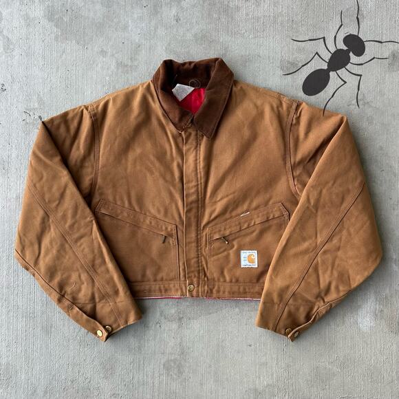 Vintage Y2K Carhartt brown cropped Detroit style work wear jacket - Picture 1 of 8